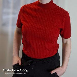 Vintage Red Mock Neck Short Sleeve Sweater S